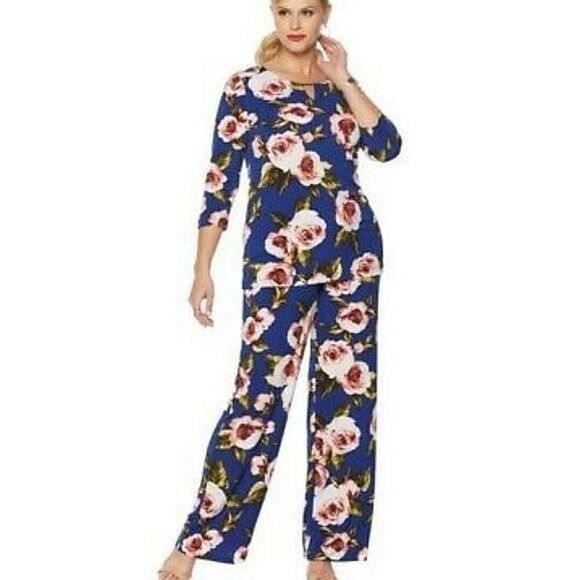 Iman blue floral shirt and pant set NWT sz small - Picture 1 of 12